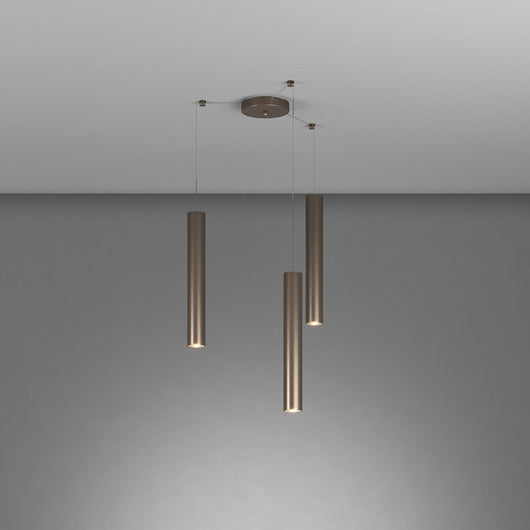 Lampadario Industrial-Minimal Xeana Metallo Bronzo 3 Luci Gu10