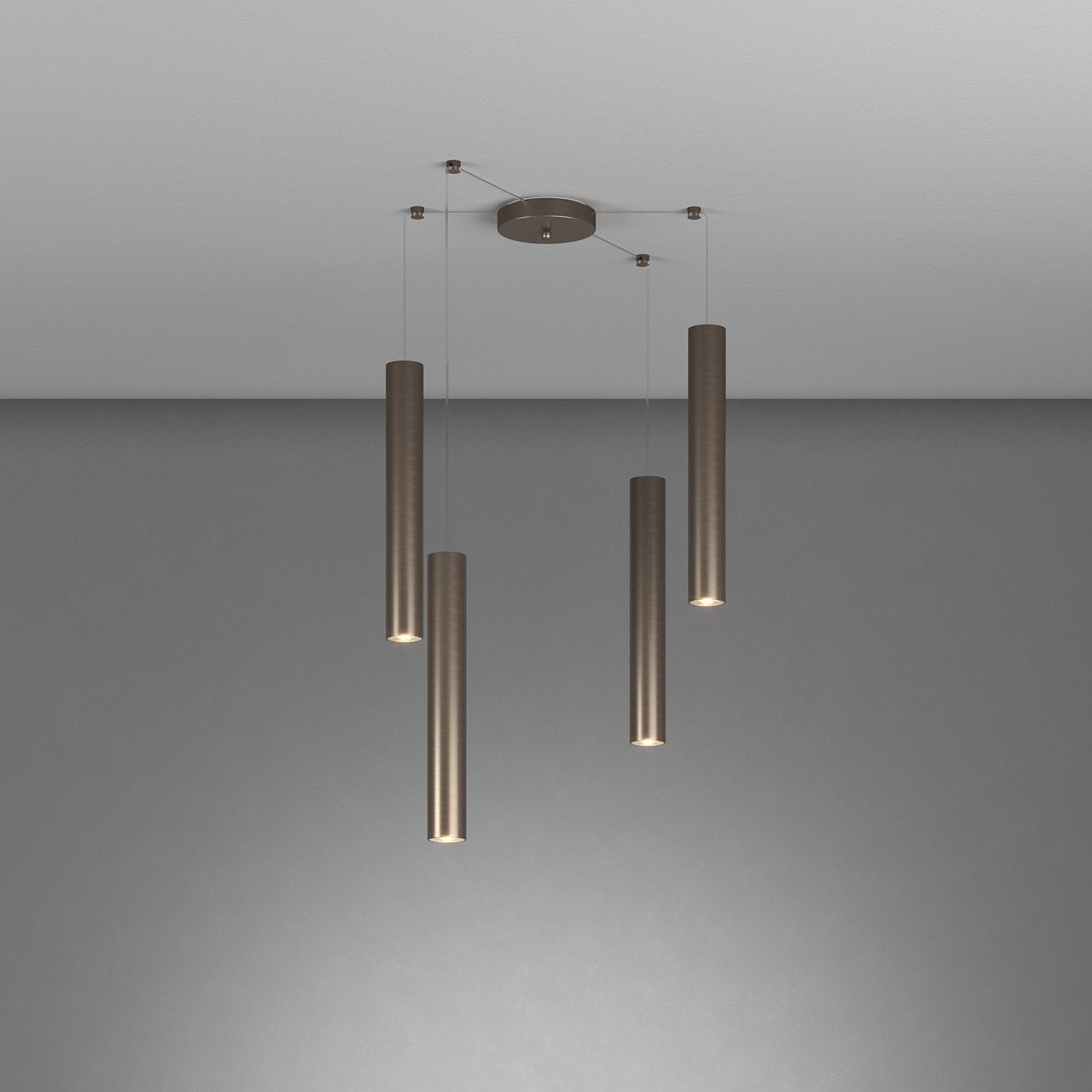 Lampadario Industrial-Minimal Xeana Metallo Bronzo 4 Luci Gu10