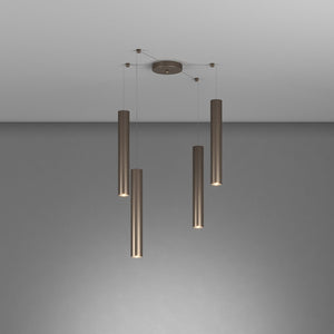 Lampadario Industrial-Minimal Xeana Metallo Bronzo 4 Luci Gu10