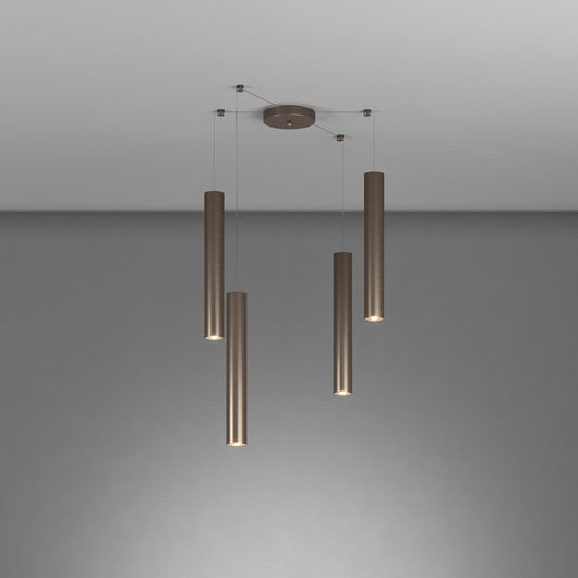 Lampadario Industrial-Minimal Xeana Metallo Bronzo 4 Luci Gu10