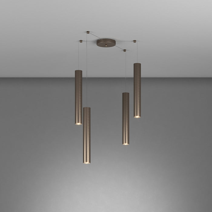 Lampadario Industrial-Minimal Xeana Metallo Bronzo 4 Luci Gu10