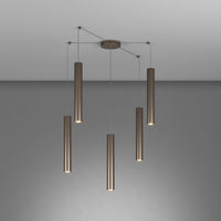 Lampadario Industrial-Minimal Xeana Metallo Bronzo 5 Luci Gu10