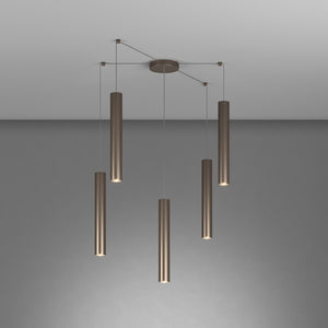 Lampadario Industrial-Minimal Xeana Metallo Bronzo 5 Luci Gu10