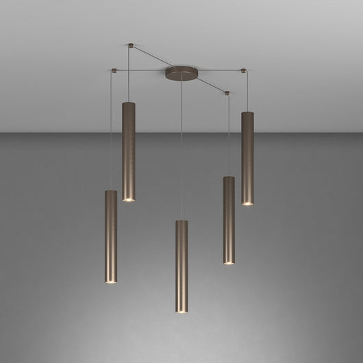 Lampadario Industrial-Minimal Xeana Metallo Bronzo 5 Luci Gu10