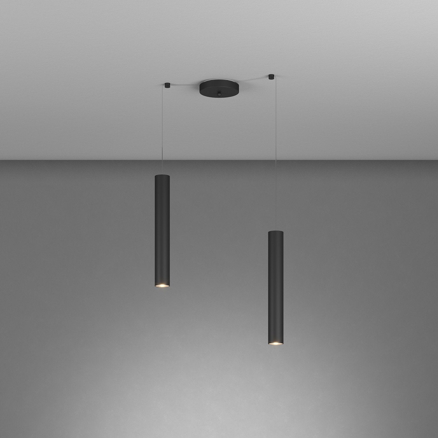 Lampadario Industrial-Minimal Xeana Metallo Nero 2 Luci Gu10