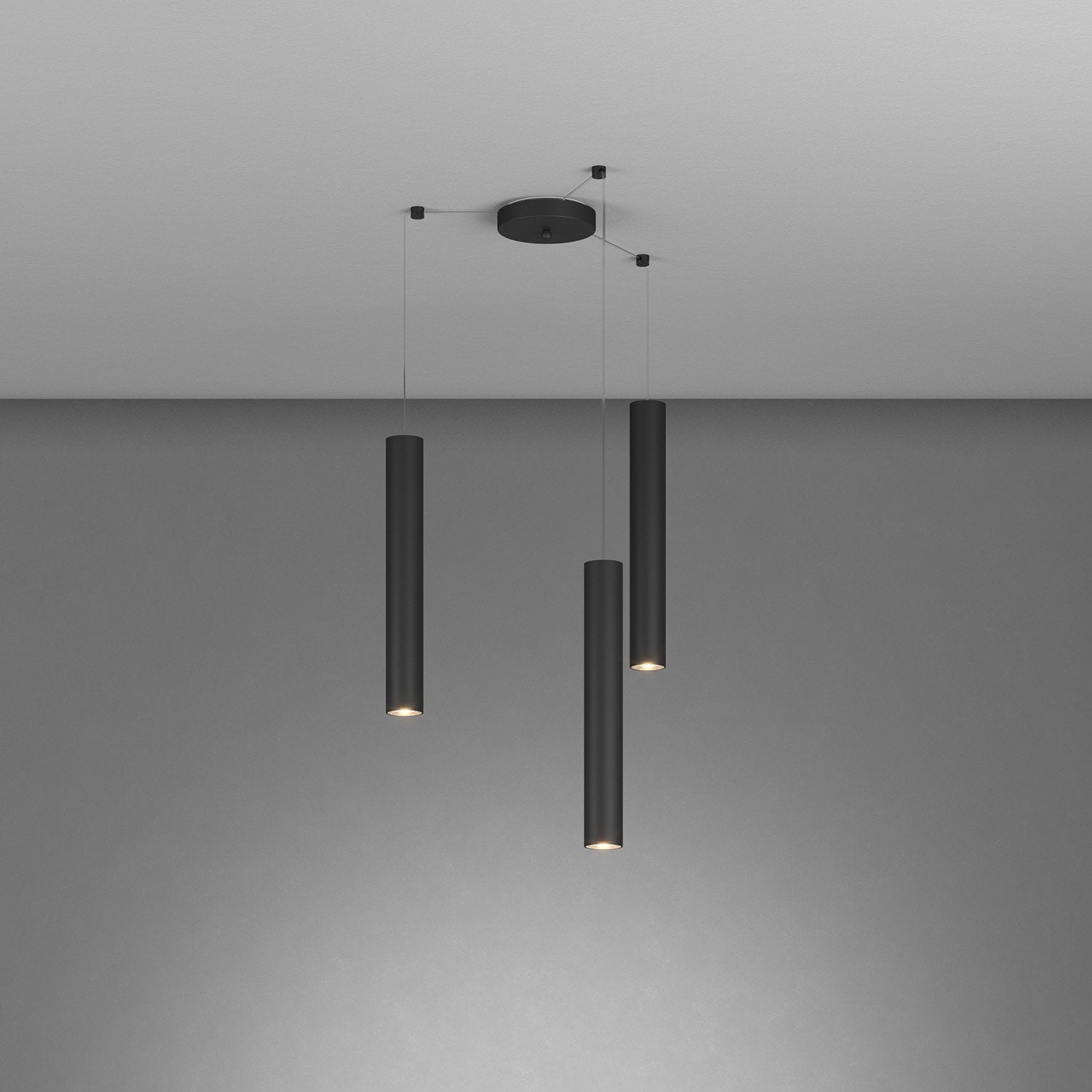 Lampadario Industrial-Minimal Xeana Metallo Nero 3 Luci Gu10