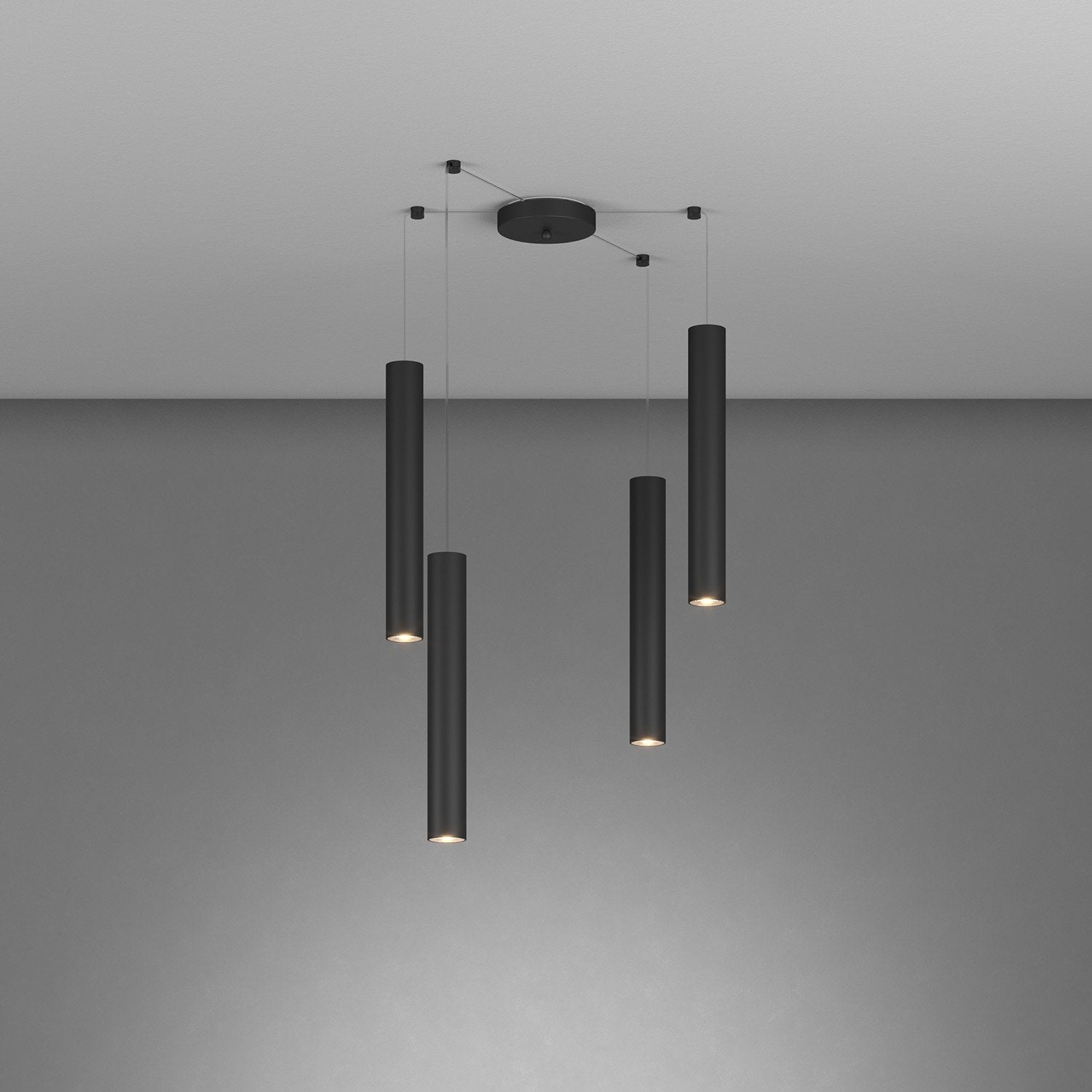 Lampadario Industrial-Minimal Xeana Metallo Nero 4 Luci Gu10