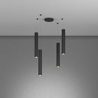 Lampadario Industrial-Minimal Xeana Metallo Nero 4 Luci Gu10