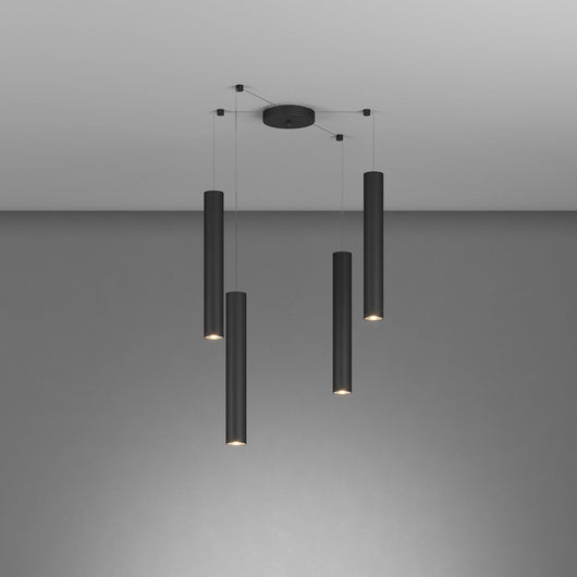 Lampadario Industrial-Minimal Xeana Metallo Nero 4 Luci Gu10