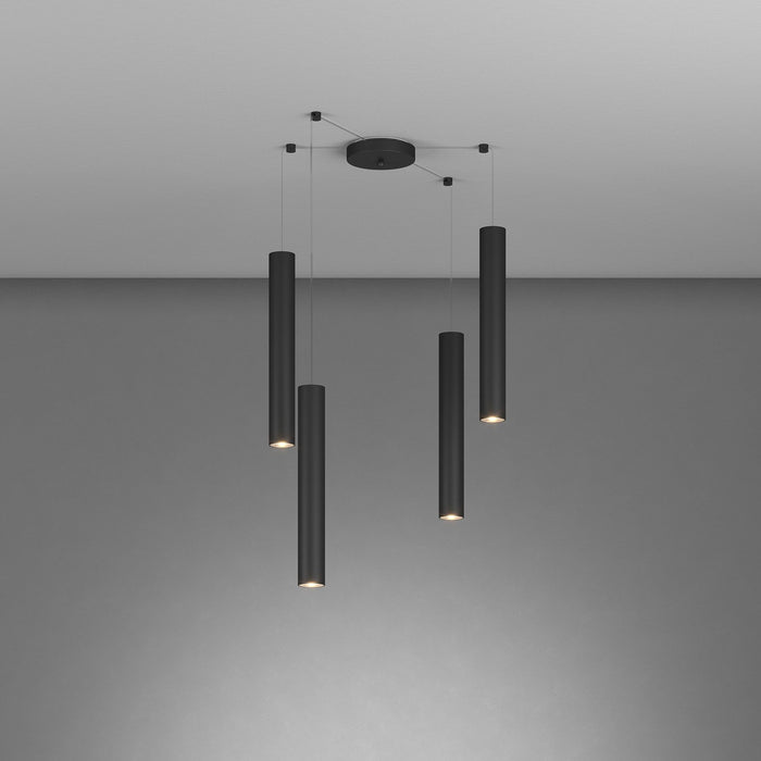 Lampadario Industrial-Minimal Xeana Metallo Nero 4 Luci Gu10