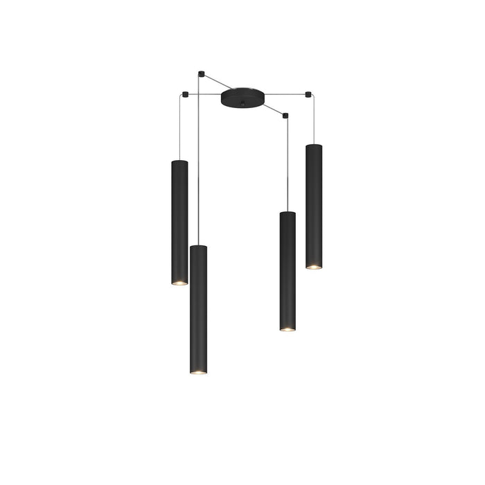 Lampadario Industrial-Minimal Xeana Metallo Nero 4 Luci Gu10