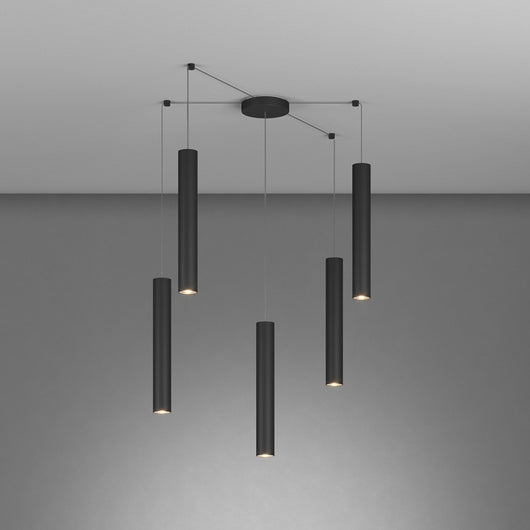 Lampadario Industrial-Minimal Xeana Metallo Nero 5 Luci Gu10
