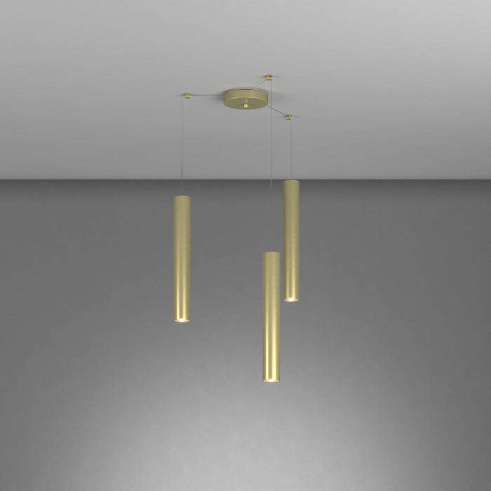 Lampadario Industrial-Minimal Xeana Metallo Ottone 3 Luci Gu10