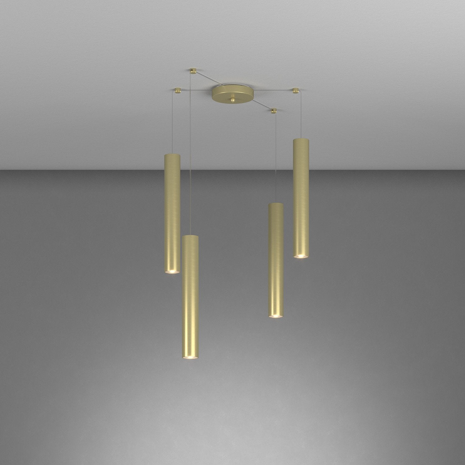 Lampadario Industrial-Minimal Xeana Metallo Ottone 4 Luci Gu10