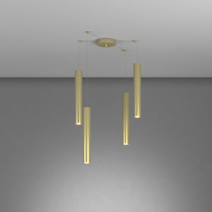Lampadario Industrial-Minimal Xeana Metallo Ottone 4 Luci Gu10