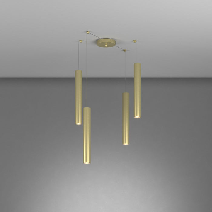 Lampadario Industrial-Minimal Xeana Metallo Ottone 4 Luci Gu10
