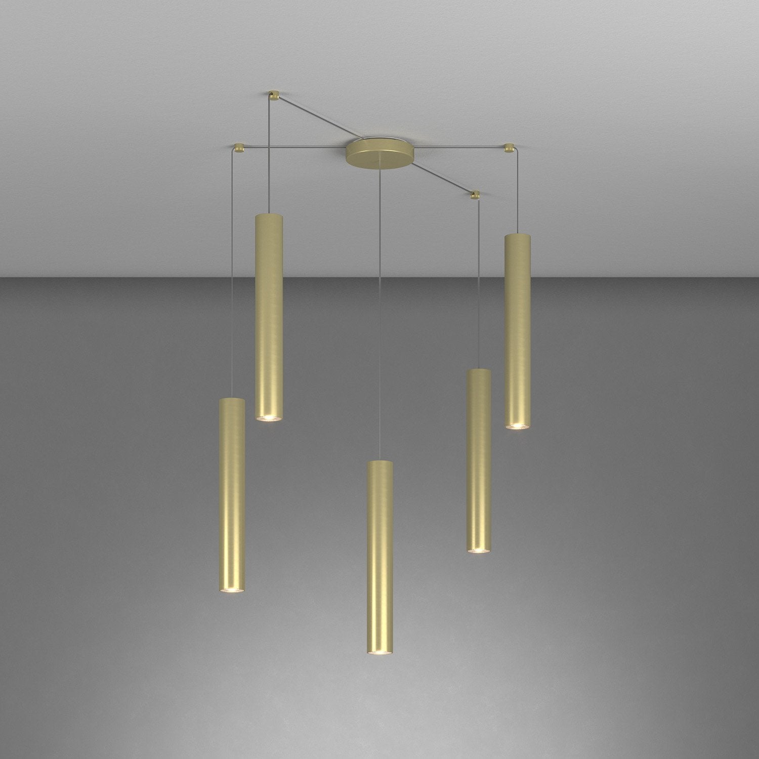 Lampadario Industrial-Minimal Xeana Metallo Ottone 5 Luci Gu10