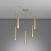 Lampadario Industrial-Minimal Xeana Metallo Ottone 5 Luci Gu10