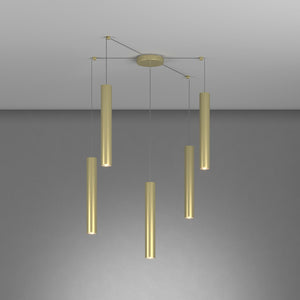 Lampadario Industrial-Minimal Xeana Metallo Ottone 5 Luci Gu10
