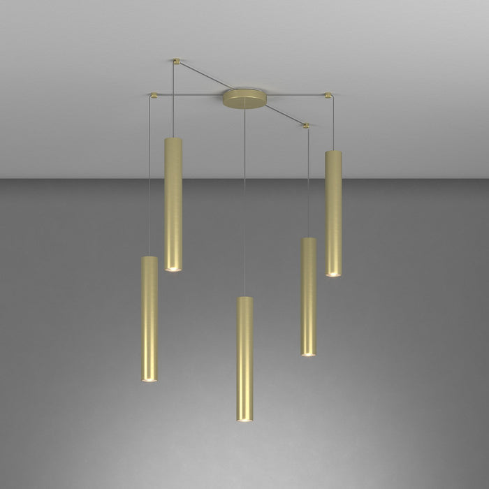 Lampadario Industrial-Minimal Xeana Metallo Ottone 5 Luci Gu10