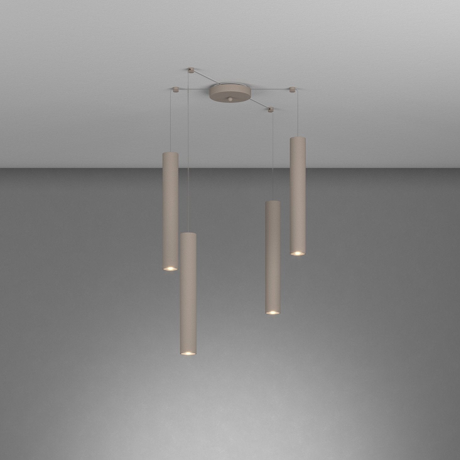 Lampadario Industrial-Minimal Xeana Metallo Marrone 4 Luci Gu10