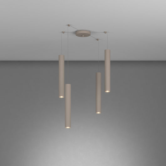 Lampadario Industrial-Minimal Xeana Metallo Marrone 4 Luci Gu10