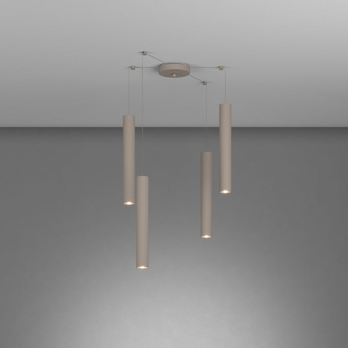 Lampadario Industrial-Minimal Xeana Metallo Marrone 4 Luci Gu10