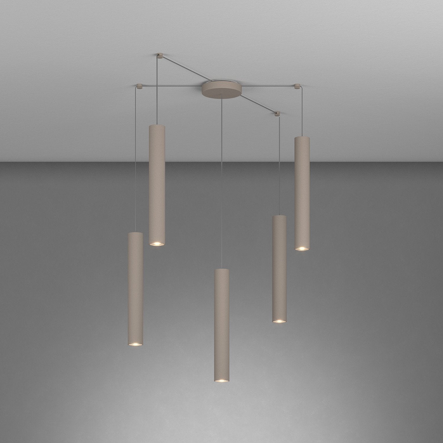 Lampadario Industrial-Minimal Xeana Metallo Marrone 5 Luci Gu10
