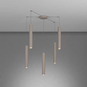 Lampadario Industrial-Minimal Xeana Metallo Marrone 5 Luci Gu10