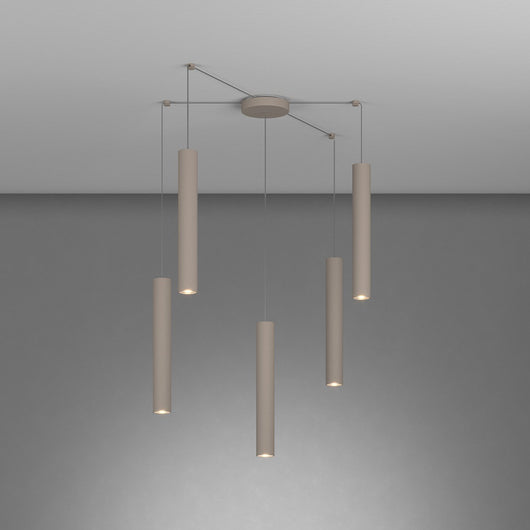 Lampadario Industrial-Minimal Xeana Metallo Marrone 5 Luci Gu10