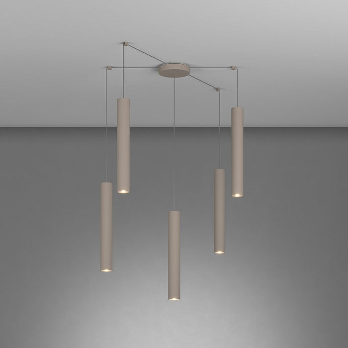 Lampadario Industrial-Minimal Xeana Metallo Marrone 5 Luci Gu10
