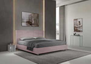 Letto Matrimoniale King Size 200x200 cm con Rete Imbottito in Microfibra Mika Glicine