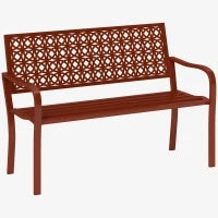 Panca da Giardino in Acciaio con Schienale Traforato, Braccioli, per 2 persone, Rosso