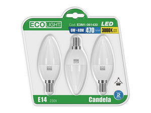 lampada a led candela e14 blister 3 pz. luce fredda 6 w cod:ferx.vit44162