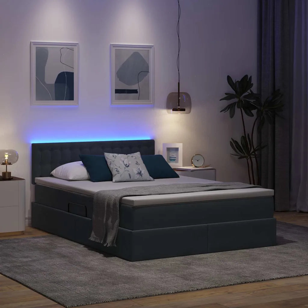 Letto con contenitore e LED Grigio scuro 140 x 200 cm Velluto 3371518