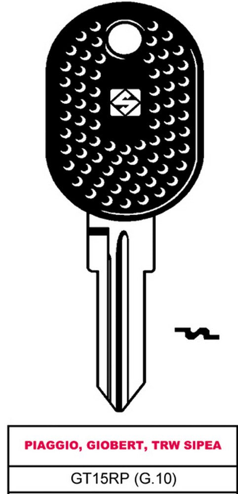 chiave per auto asc gt15rp (g.vak 0) piaggio, giobert, trw sipea cod:ferx.vit28614