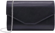 Borsa da sera elegante per donna con catena di spalla e cinturino grande in pelle lucida nera (cod. Zwart-1)