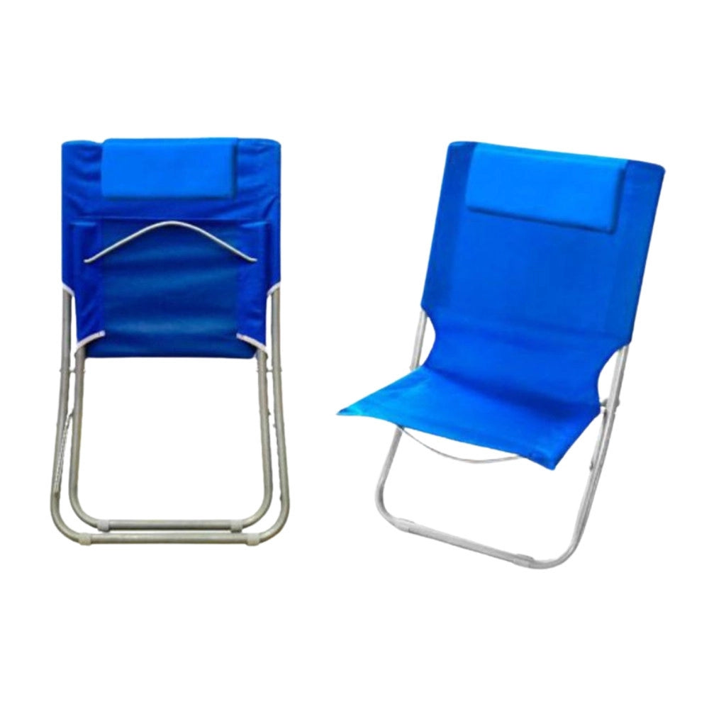 Trade Shop - Spiaggina Con Cuscino Per Testiera Blu 57 X 47 X 95 Cm Pieghevole Portatile 281015 -