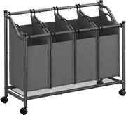 Wassorteerder con 4 sacchi - Leisteengrijs - Struttura metallica robusta - Sacchi di poliestere - Ampio - 105 x 38,5 x 81 cm