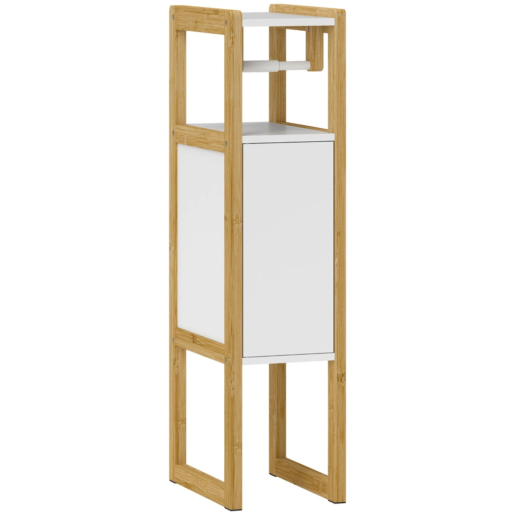 Mobile Bagno Salvaspazio con Porta Carta Igienica ¨C Zephmum ¨C Bianco 20x33x80cm in Bamb¨´
