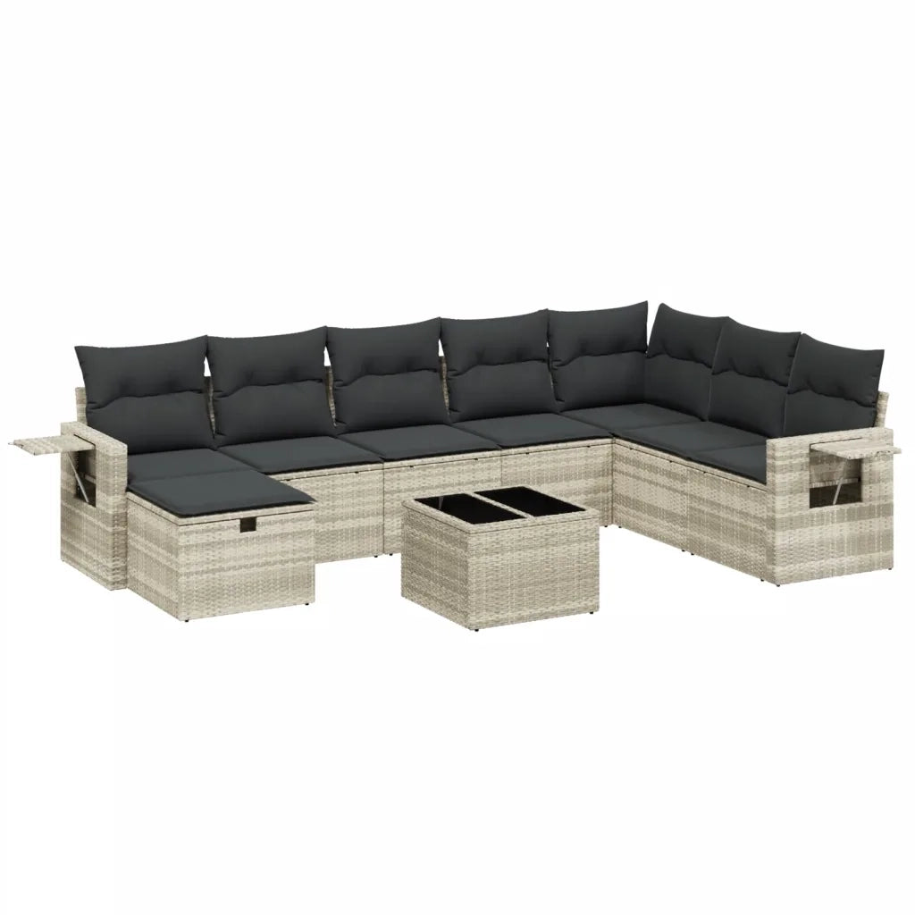 Set Divano da Giardino 9pz con Cuscini Grigio Chiaro Polyrattan 3263908