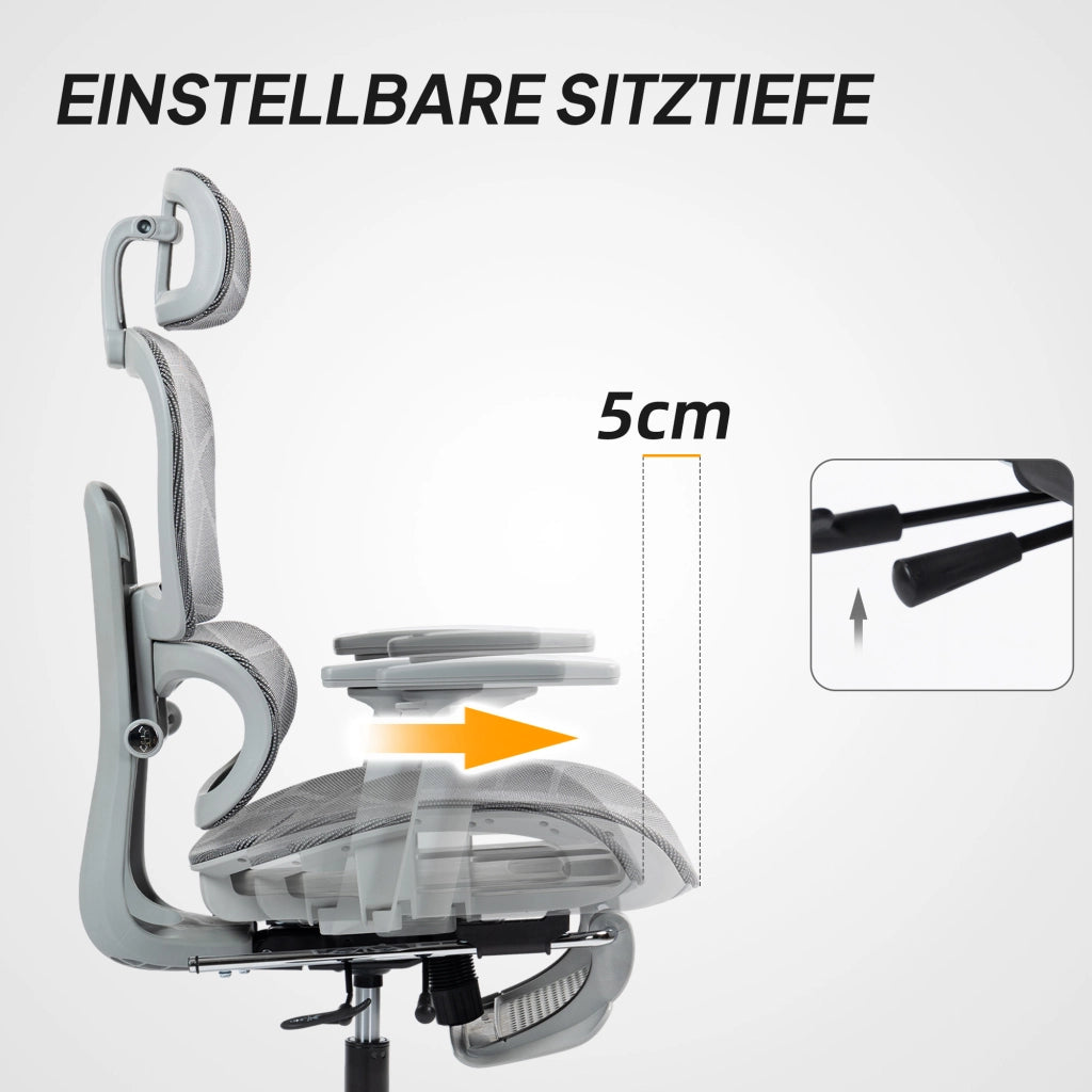 Sedia da Ufficio Ergonomic ¨C Zephmum ¨C Grigio Tessuto Rete