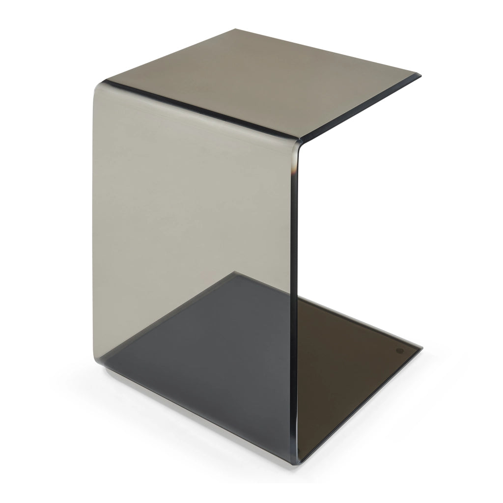 Tavolino Laterale Trölmapilu a Forma di C in Vetro 60 x 40 x 40 cm - Grigio Scuro [en.casa]