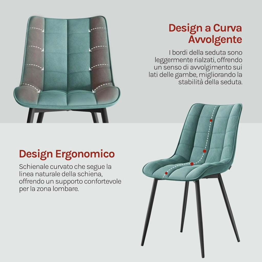 BH142ts-6 Sedie Sala da Pranzo Design Retrò Sgabello Imbottito con Rivestimento in Velluto Azzurro 6 Pezzi