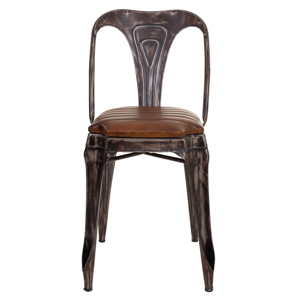 Sedia in metallo e pelle marrone 39x52x84h cm