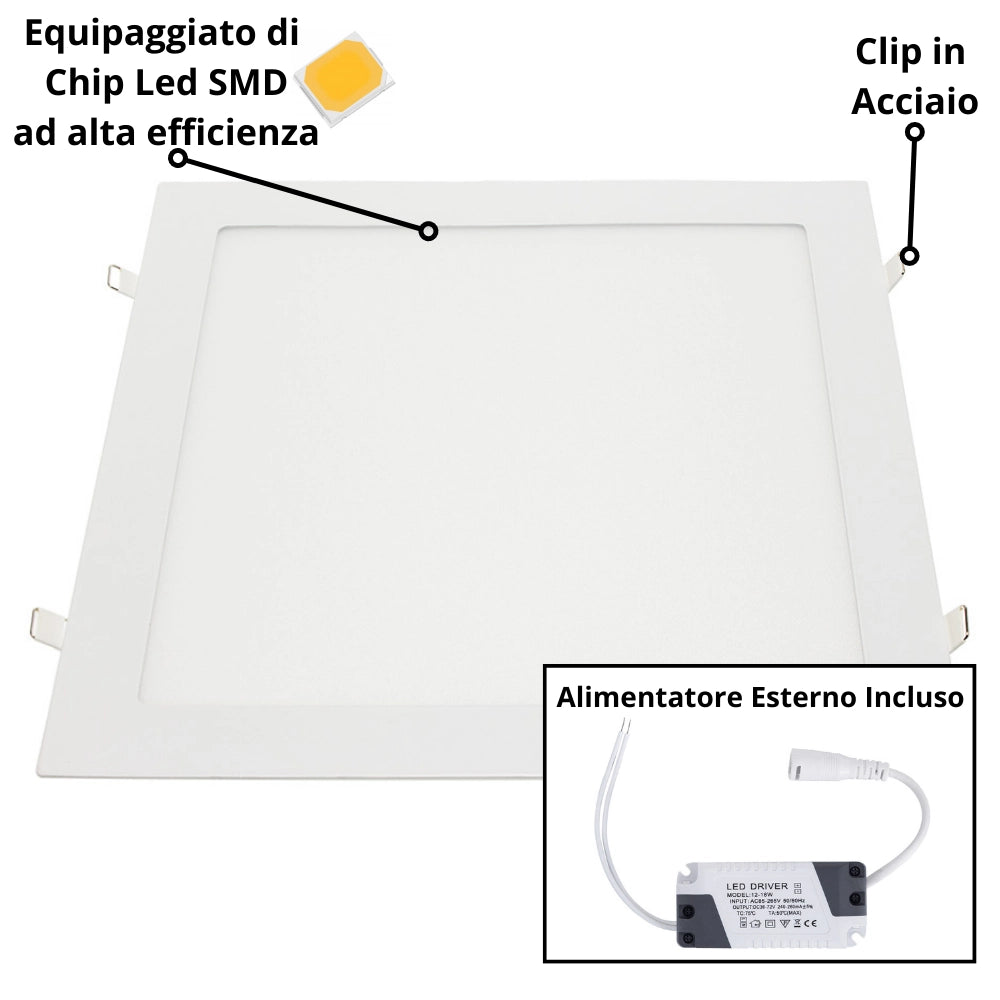Pannello led incasso 28.2cm 24watt slim quadro soffitto alimentatore incluso *** temperatura colore lampada 6000k bia...