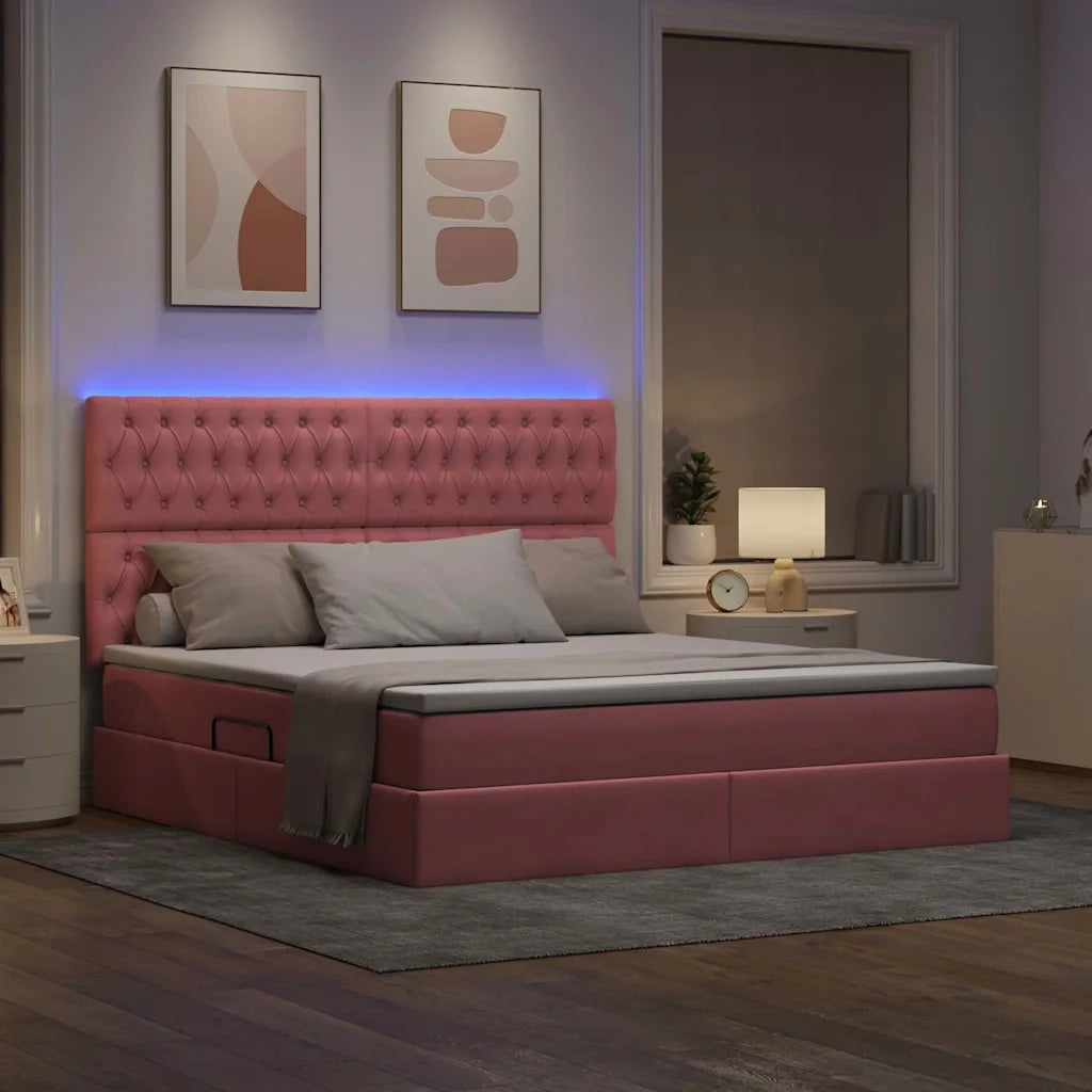 Letto con contenitore LED e materasso Rosa 160 x 200 cm Velluto