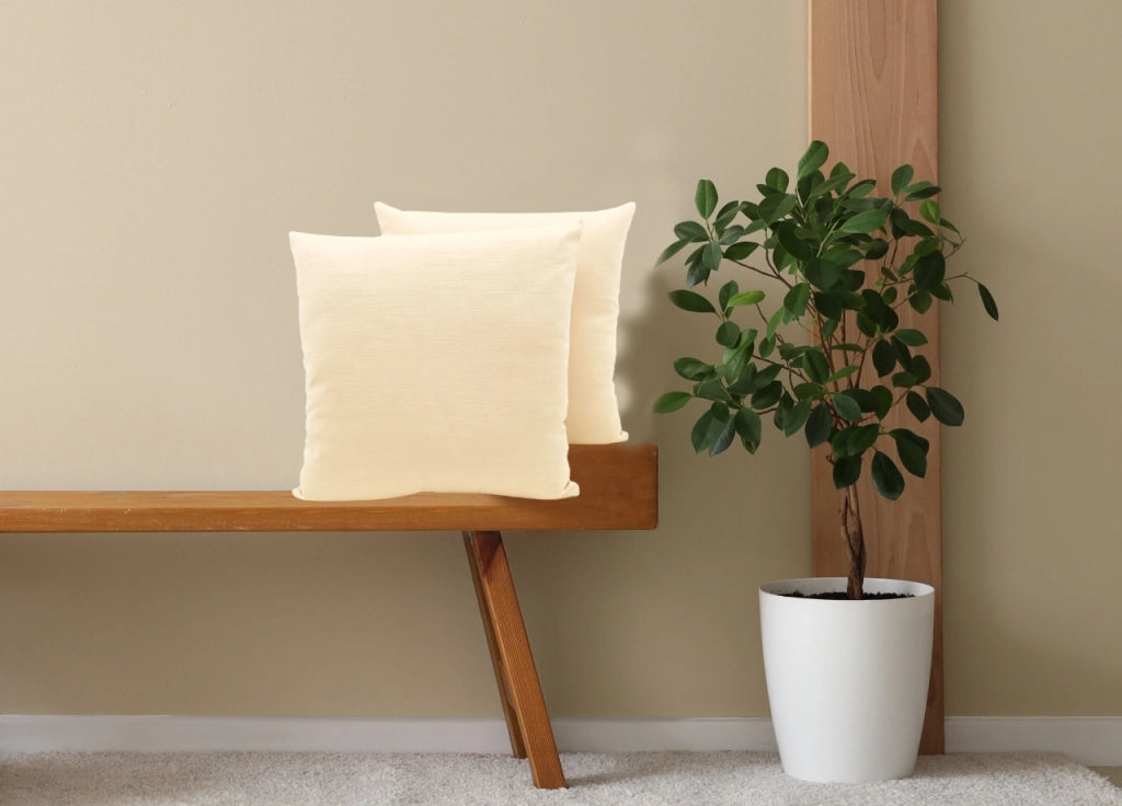 Coppia Cuscini Arredo Imbottiti Tessuto Ottoman In Tinta Unita Colore Beige 02 - 50x50 - Beige 02
