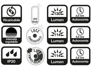 torcia ricaricabile lumus doppia fonte luminosa ï cm. 8,5x20,2 h cod:ferx.vit53837