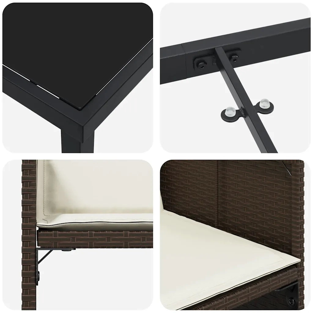 Set da Pranzo per Giardino con cuscino 5 pcs Marrone polyrattan 3379984